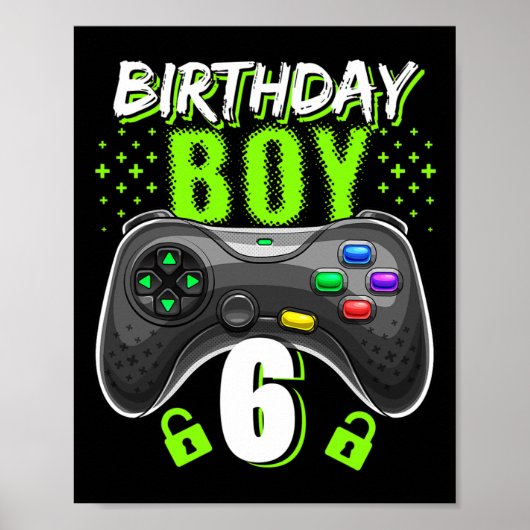 Junge 6 Video Game Controller Gamer 6. Geburtstag Poster (Vorne)