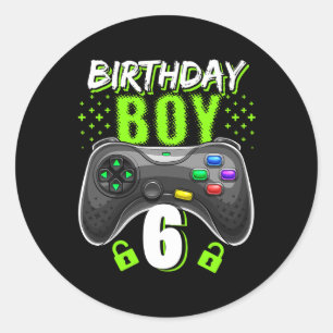 Junge 6 Video Game Controller Gamer 6. Geburtstag  Runder Aufkleber