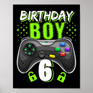 Junge 6 Videospiel-Controller Gamer 6. Geburtstag  Poster