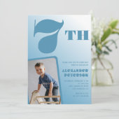 Junge 7. Geburtstag Einladungen Blue Foto (Stehend Vorderseite)