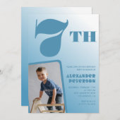 Junge 7. Geburtstag Einladungen Blue Foto (Vorne/Hinten)