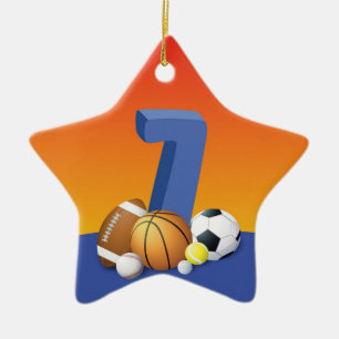 Junge 7. Geburtstag Sportbälle Keramik Ornament