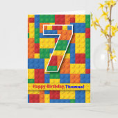 Junge 7. Geburtstag, Stapelblöcke, personalisieren Karte (Gelbe Blume)