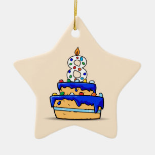 Junge 8. Geburtstag, 8 auf süßer blauer Torte Keramik Ornament