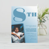 Junge 8. Geburtstag Einladungen Blue Foto (Stehend Vorderseite)