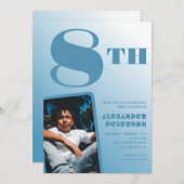 Junge 8. Geburtstag Einladungen Blue Foto (Vorne/Hinten)