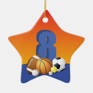 Junge 8. Geburtstag Sportbälle Keramik Ornament