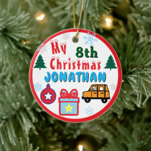 Junge 8. Weihnachten Orange Auto JAHR Keramik Ornament