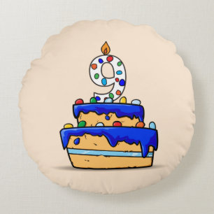 Junge 9. Geburtstag, 9 auf süßem blauen Kuchen Rundes Kissen