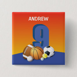 Junge 9. Geburtstag Sportbälle Button