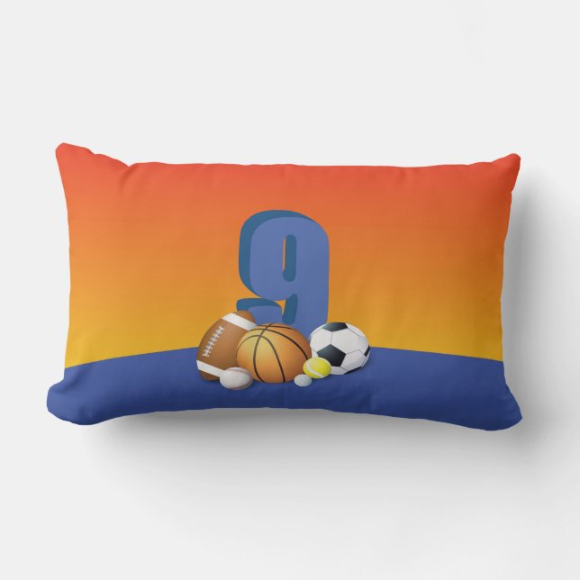 Junge 9. Geburtstag Sportbälle Lendenkissen (Vorderseite)