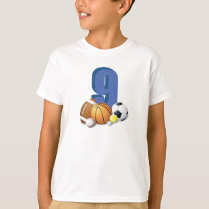 Junge 9. Geburtstag Sportbälle T-Shirt