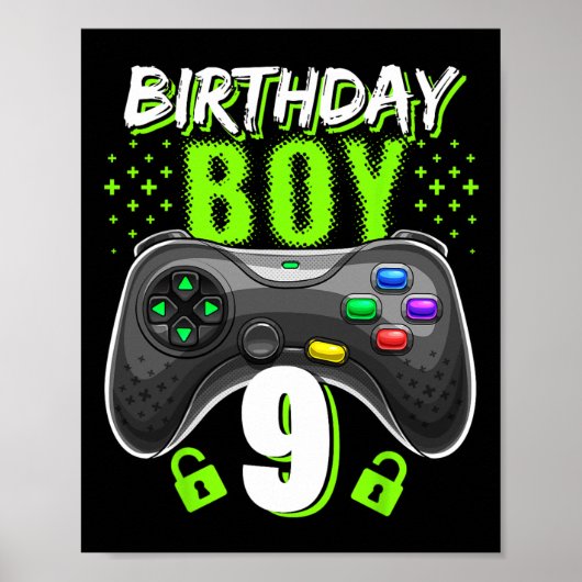 Junge 9 Video Game Controller Gamer 9. Geburtstag Poster (Vorne)