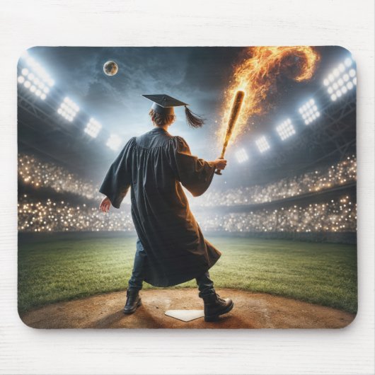 Junge Absolventin mit flammendem Baseball-Bat Mousepad (Vorne)