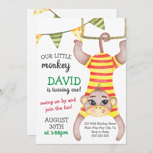 Junge Affe Erstgeburt Wild Ein Zirkus Affe Einladung (Vorne/Hinten)