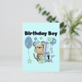Junge Affe mit Geschenken 1. Geburtstag Postkarte (Stehend Vorderseite)