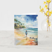 Junge am Meer Florida Wasserfarbe Karte (Gelbe Blume)