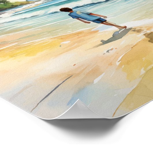 Junge am Meer Wasserfarbe Poster (Ecke)