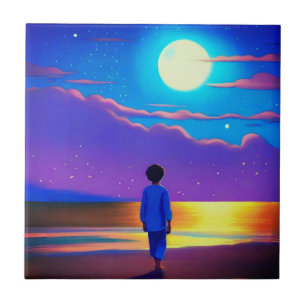 Junge am Strand, Gazan am Mond Fliese