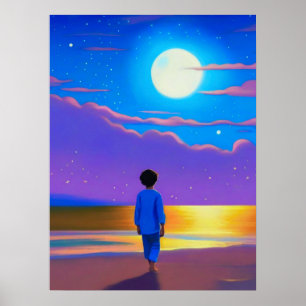 Junge am Strand, Gazan am Mond Poster