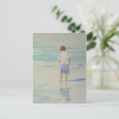 Junge am Strand Postkarte (Stehend Vorderseite)