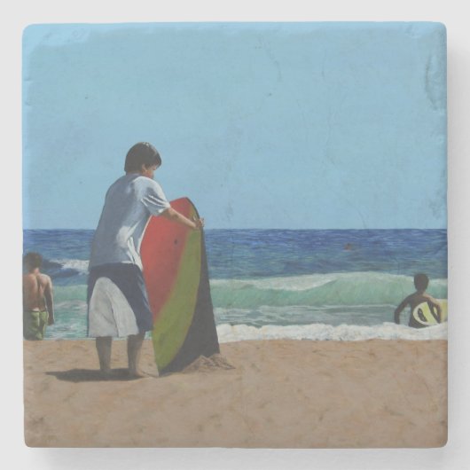 Junge am Strand Stone Untersetzer (Vorderseite)