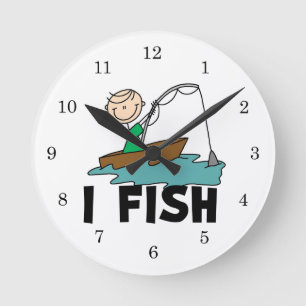 Junge Angler Runde Wanduhr