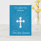 Junge anpassbare Name First Communitykreuz Karte (Gelbe Blume)