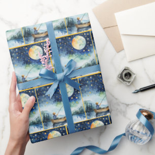 Junge Aquarellfischerei nachts Geschenkpapier