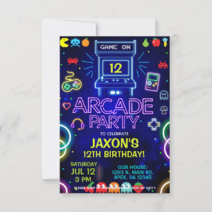 Junge Arcade Geburtstagsparty, Arcade Gaming einla Einladung