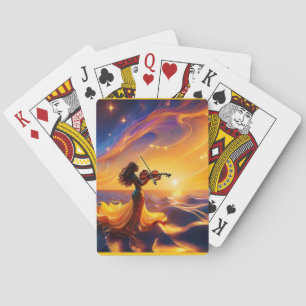Junge asiatische Geige spielende Mädchen Surreale  Spielkarten