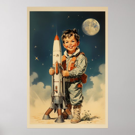 Junge Astronaut im Retro-Stil Poster (Vorne)