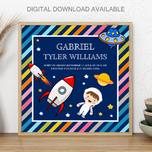 Junge Astronaut Weltraum Rakete Geburtsstatistik Poster