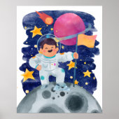 Junge Astronautin First Step Moon Flag Weltraum Poster (Vorne)