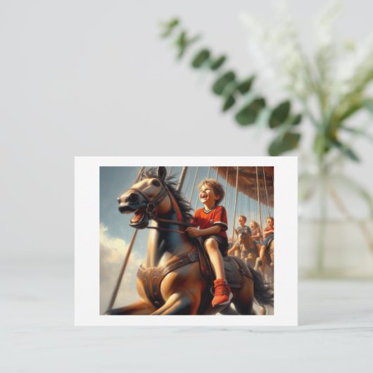 Junge auf Carousel, Postkarte (Stehend Vorderseite)