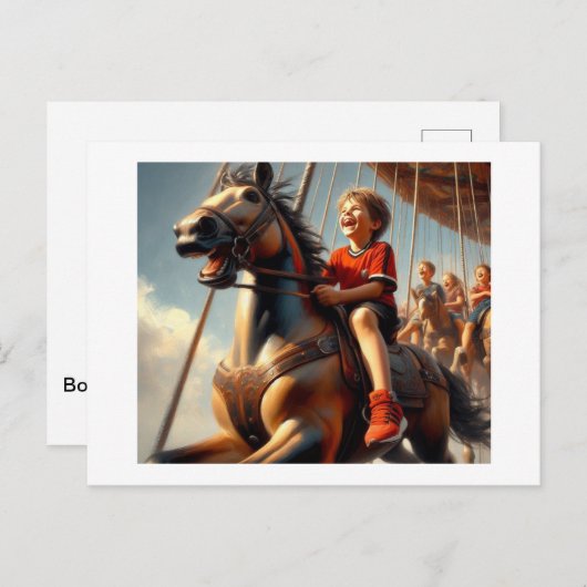 Junge auf Carousel, Postkarte (Vorne/Hinten)