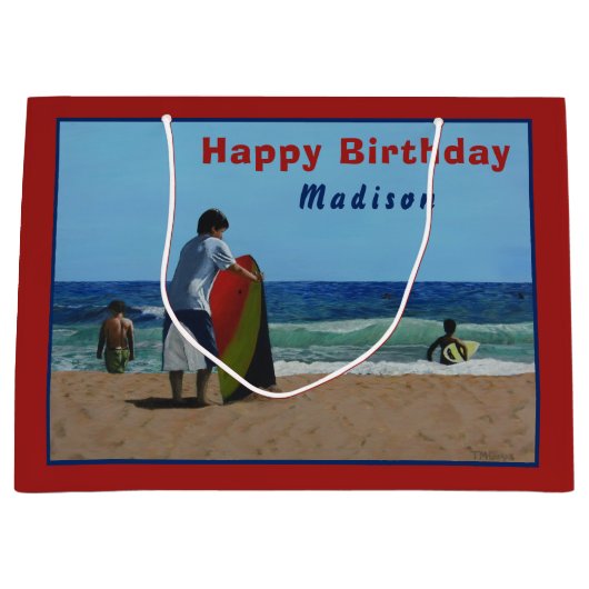 Junge auf dem Strand Große Geschenktasche Geschenktüte (Vorderseite)