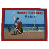 Junge auf dem Strand Große Geschenktasche Geschenktüte (Rückseite)