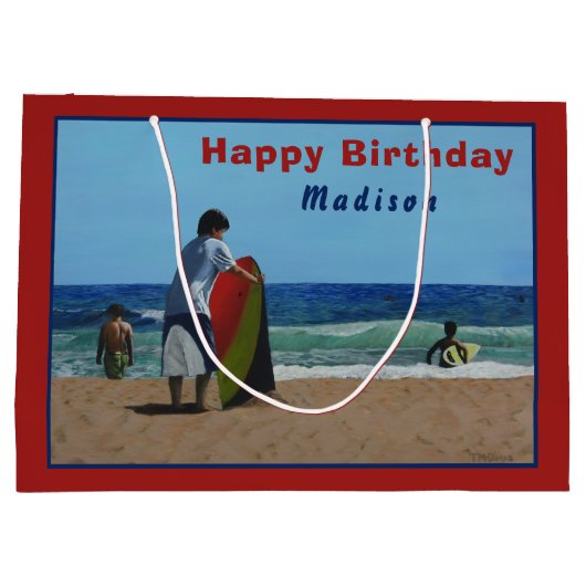 Junge auf dem Strand Große Geschenktasche Geschenktüte (Rückseite)