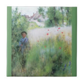 Junge auf der Wiese Fliese (Vorderseite)