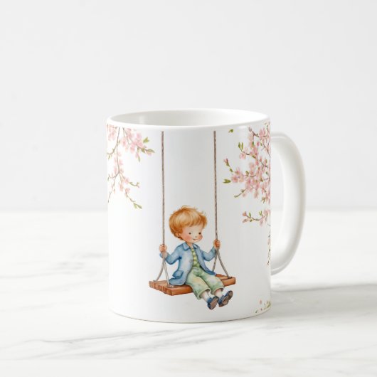 Junge auf einer schwungvollen Kirschblüte Kaffeetasse (VorderseiteRechts)