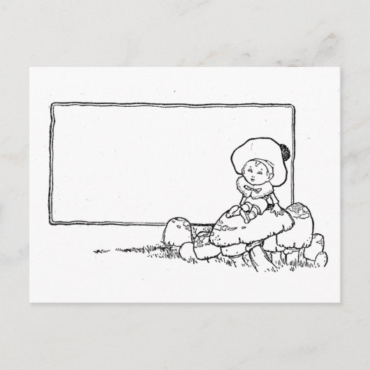 Junge auf Pilz Postkarte (Vorderseite)