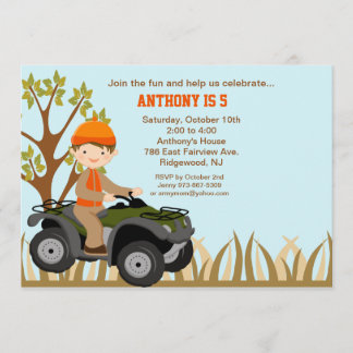 Junge auf Quad im Wald Geburtstagseinladung Einladung