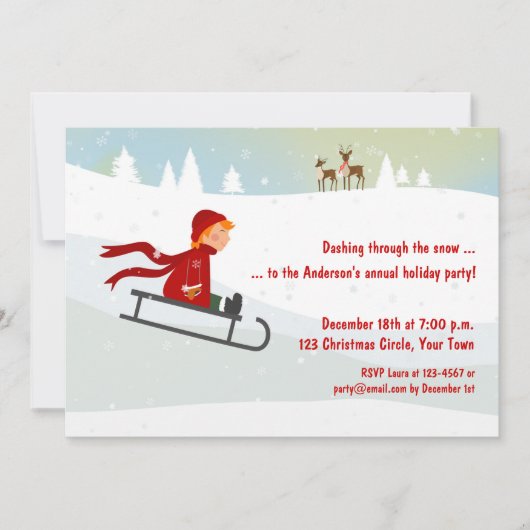 Junge auf Schlitten, Winterurlaub-Einladung Einladung (Vorderseite)