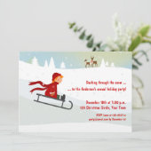 Junge auf Schlitten, Winterurlaub-Einladung Einladung (Stehend Vorderseite)