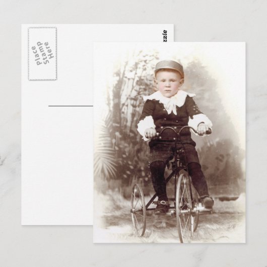 Junge auf Tricycle Postkarte (Vorne/Hinten)