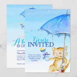 Junge Baby Dusche Regenschirm whimsical Katzeneinl Einladung