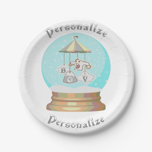 Junge Baby Dusche Winter Yeti Schneedecke blau gra Pappteller (Vorderseite)