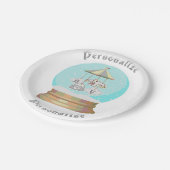 Junge Baby Dusche Winter Yeti Schneedecke blau gra Pappteller (Schrägansicht)