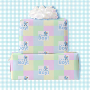 Junge Babydusche Pastell Pink Blau Gelb Grün Geschenkpapier
